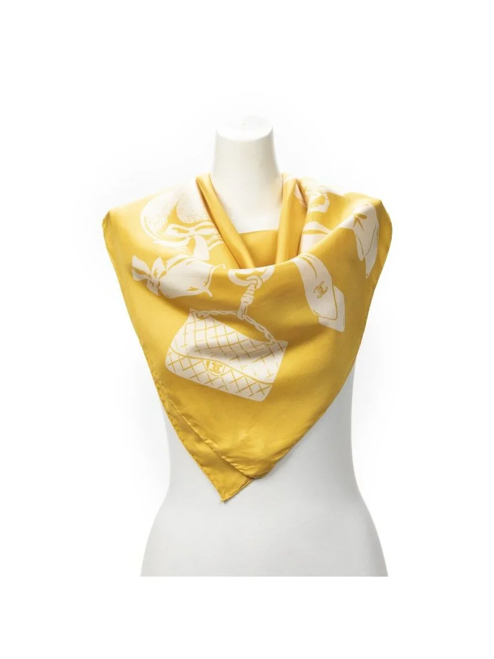 Chanel Scarf Yellow White Silk